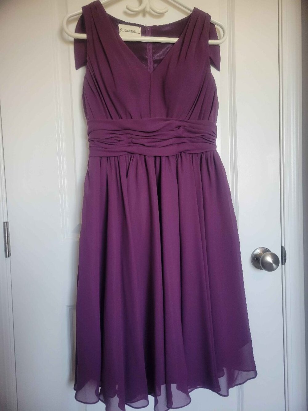 BRIDESMAID DRESS, purple waist bow and shoulder bows, womens